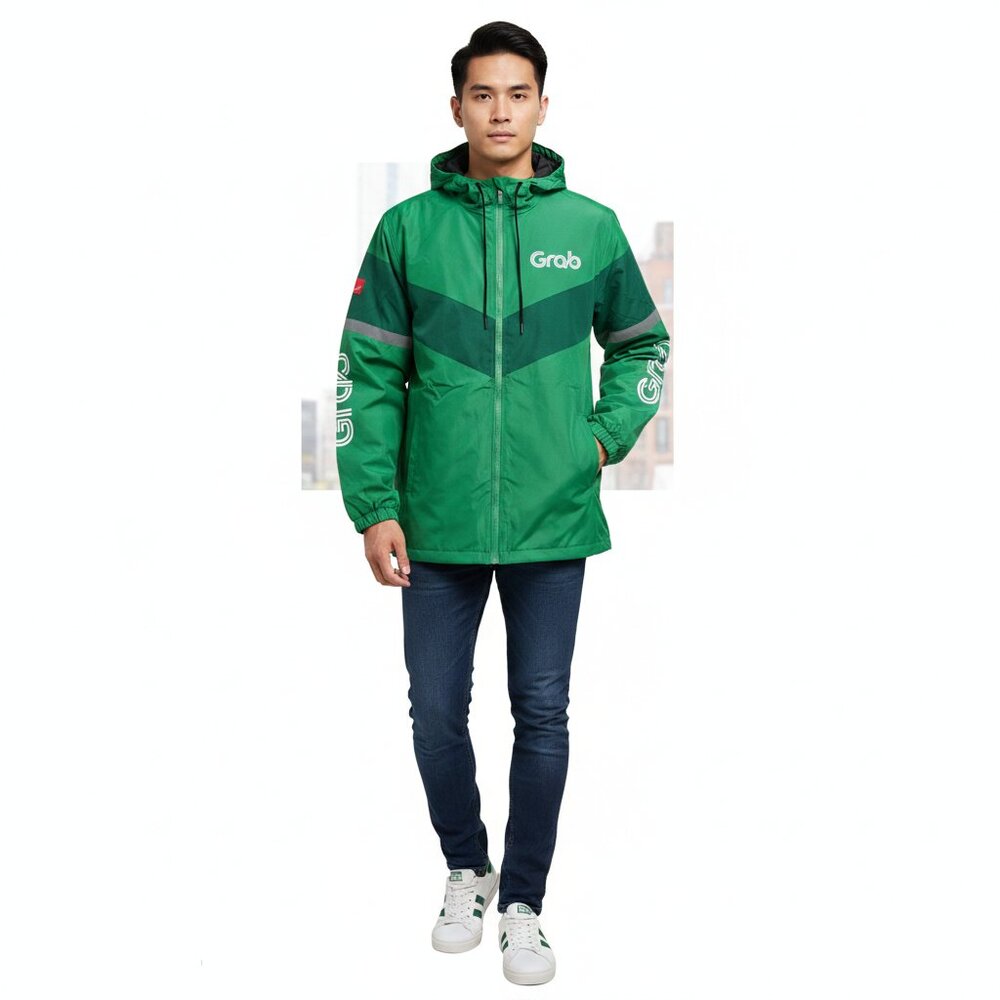 Grab Green Hooded Jacket Windbreaker Reflective Accents Size 2XL Official New
